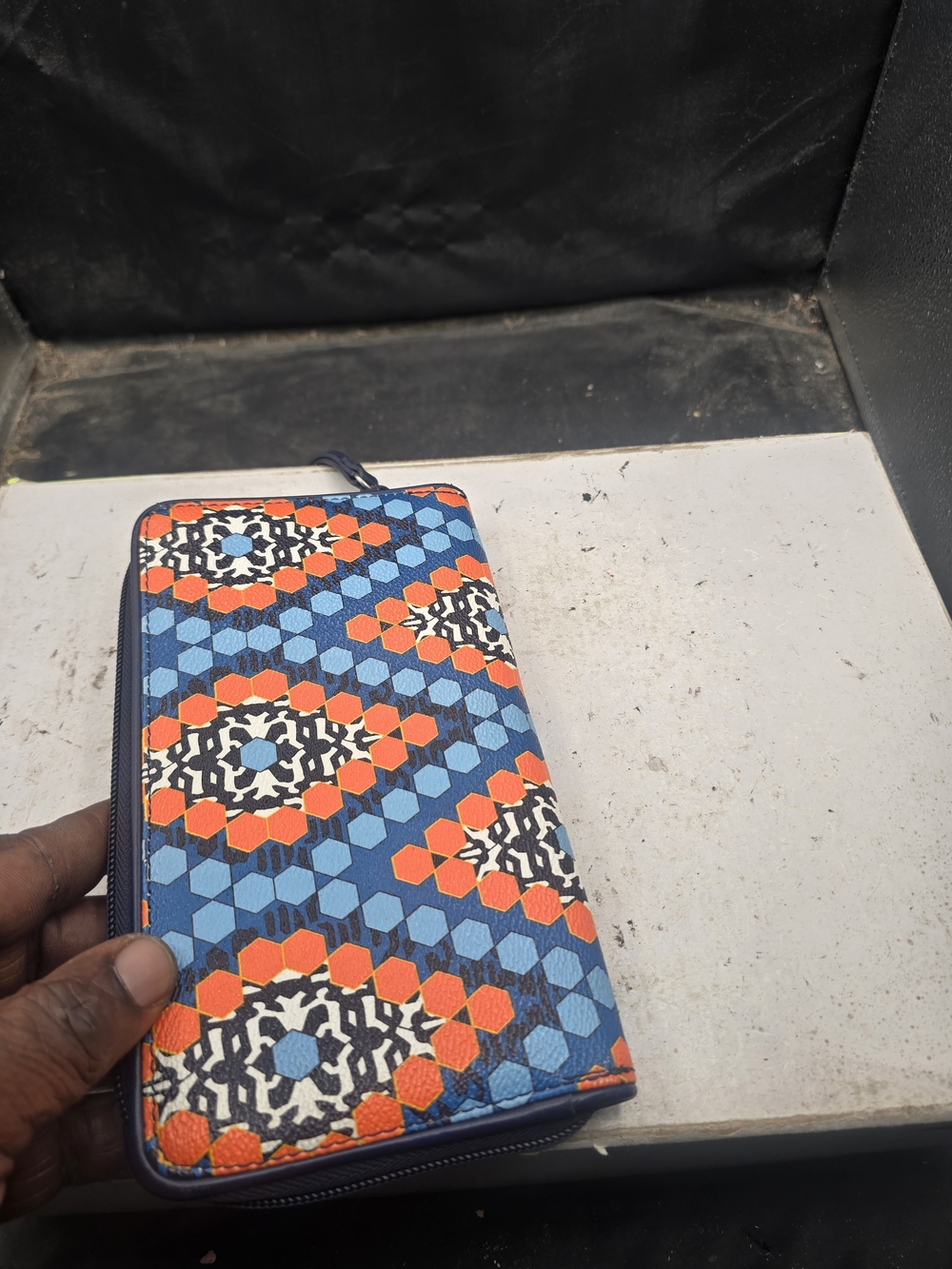 Vera Bradley Geometric Zip-Around Wallet in Blue, Orange & White